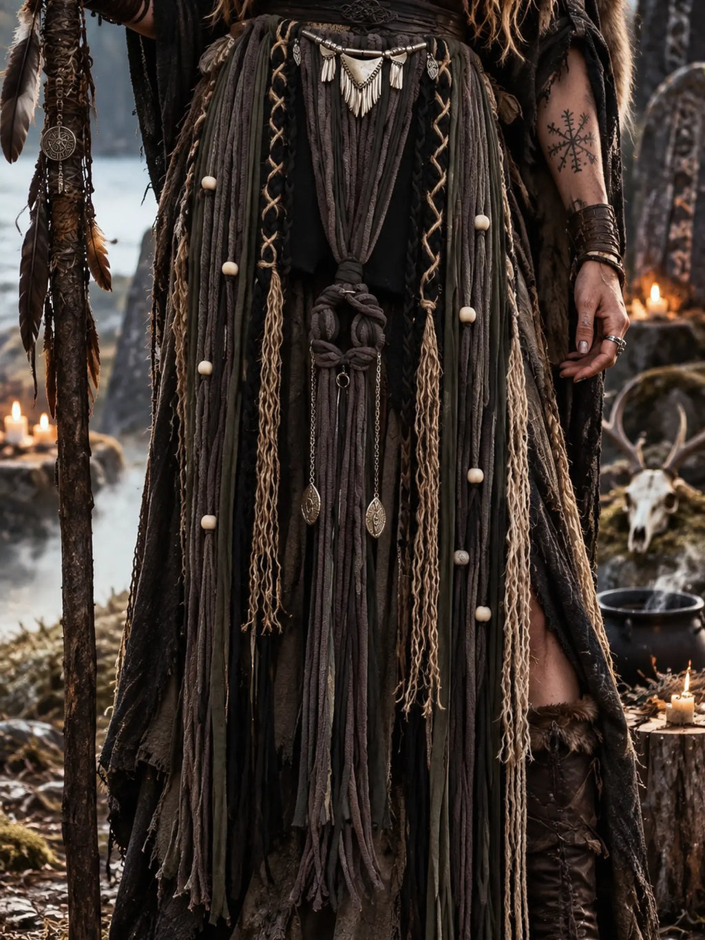 Pagne "HEL" ceinture Volva, Chamanique - viking nordique païen pagan witcher médiéval, cosplay larping GN LARP - fait à la main, Accessoire jupe