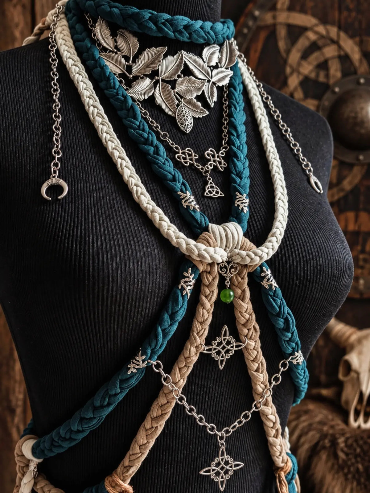 Collier "YGGDRASIL" chaman volva viking nordique païen tribal pagan witcher médiéval, cosplay larping GN LARP - fait à la main, accessoire Bijoux