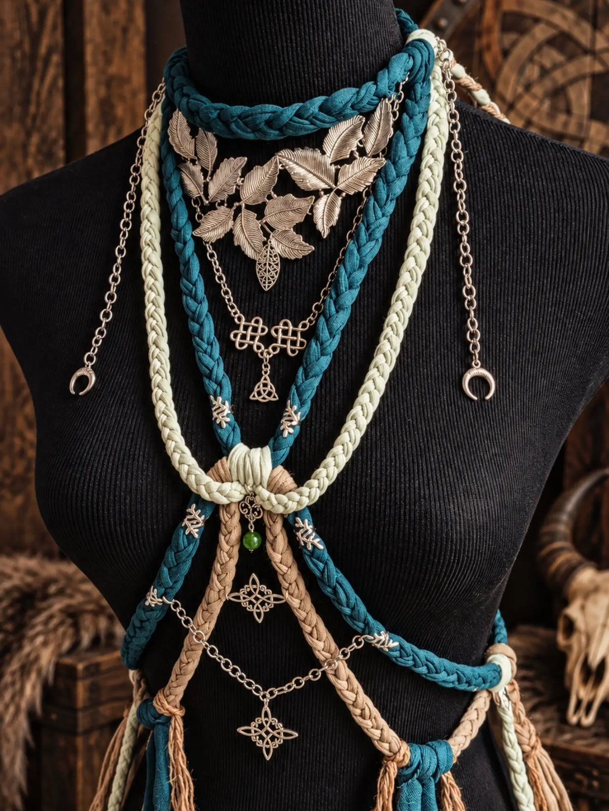 Collier "YGGDRASIL" chaman volva viking nordique païen tribal pagan witcher médiéval, cosplay larping GN LARP - fait à la main, accessoire Bijoux
