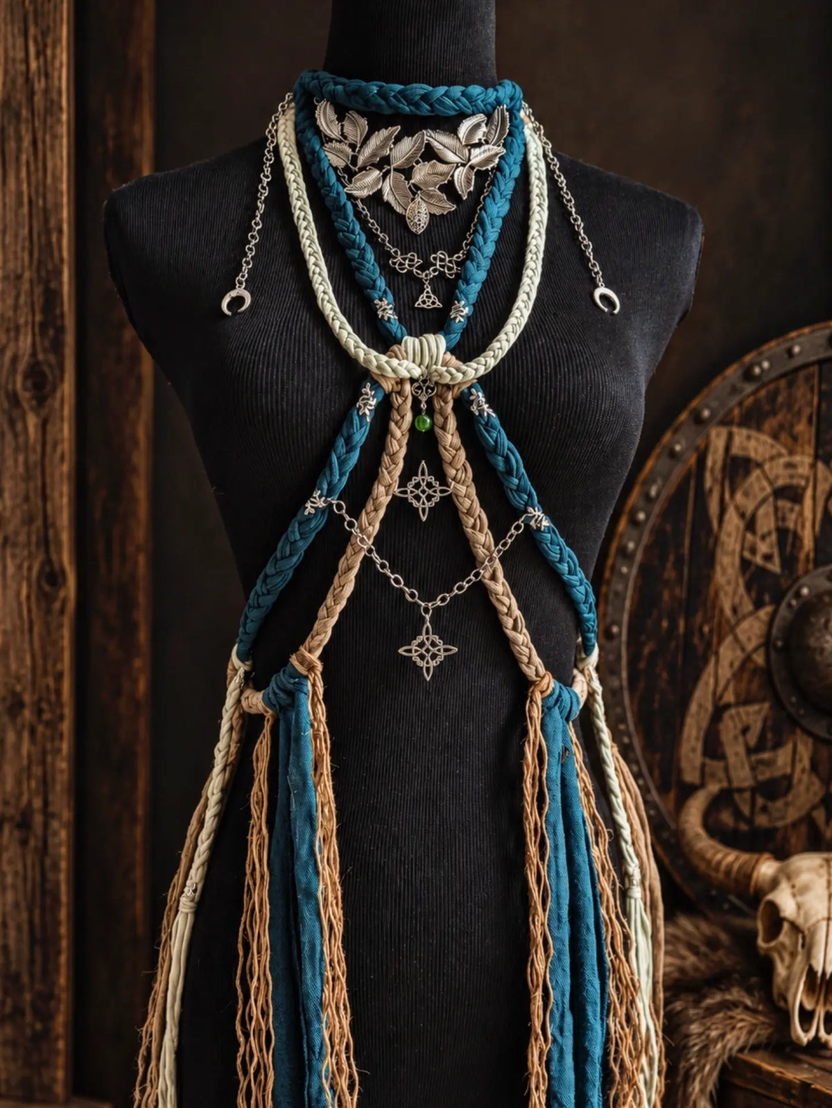 Collier "YGGDRASIL" chaman volva viking nordique païen tribal pagan witcher médiéval, cosplay larping GN LARP - fait à la main, accessoire Bijoux