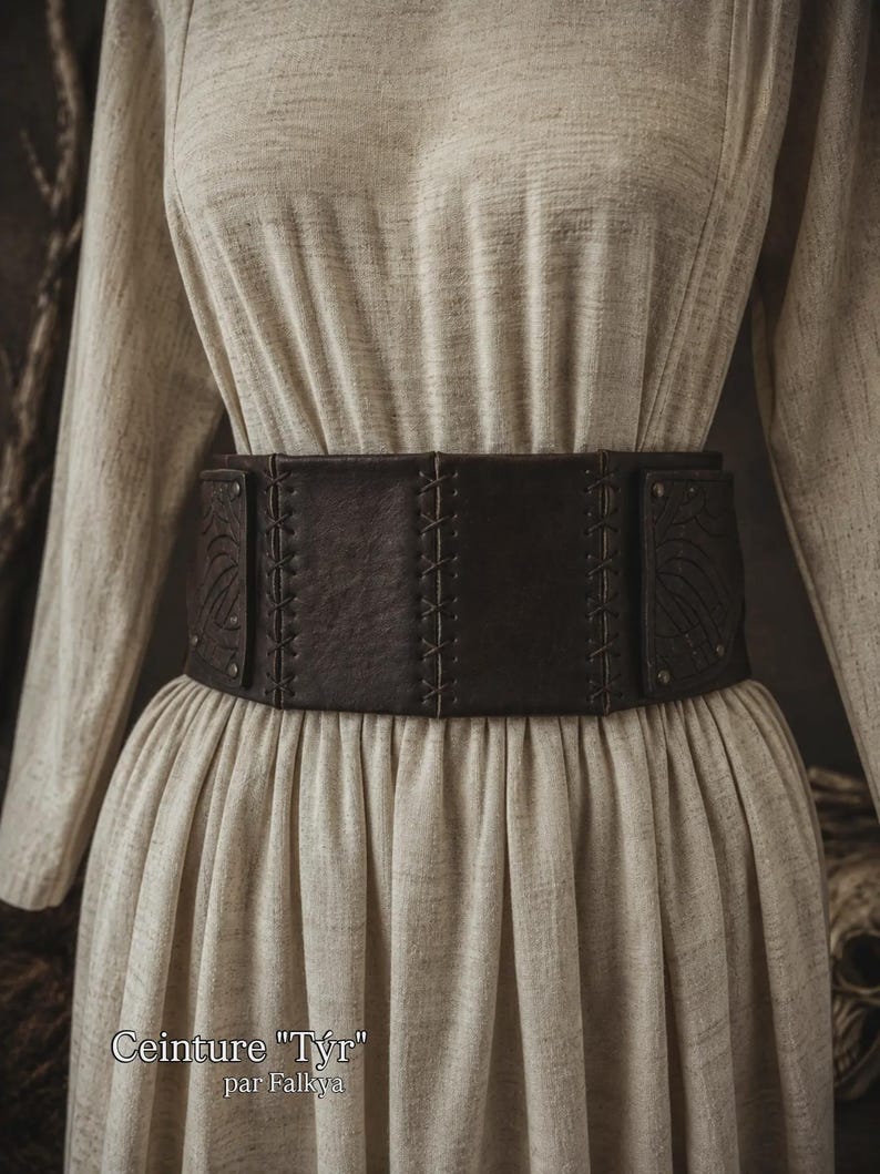 Ceinture "TYR" large viking nordique cosplay larping GN LARP - fait à la main - accessoire guerrier armure. Celtique médiéval - simili cuir marron