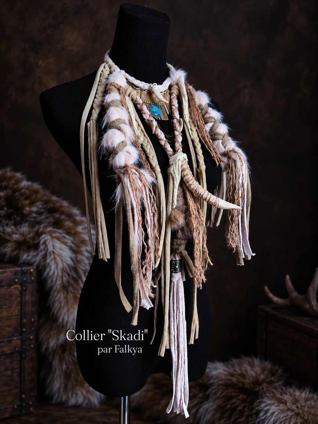 Collier "SKADI" chaman, viking nordique païen tribal pagan witcher médiéval, cosplay larping GN LARP - fait à la main, accessoire Bijoux